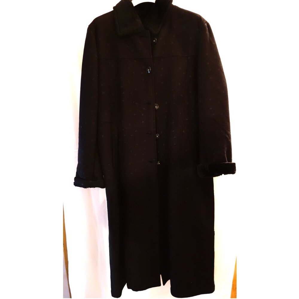 Like New Beautiful Black Patterned Vintage Style Faux Suede Fur Winter Coat XL